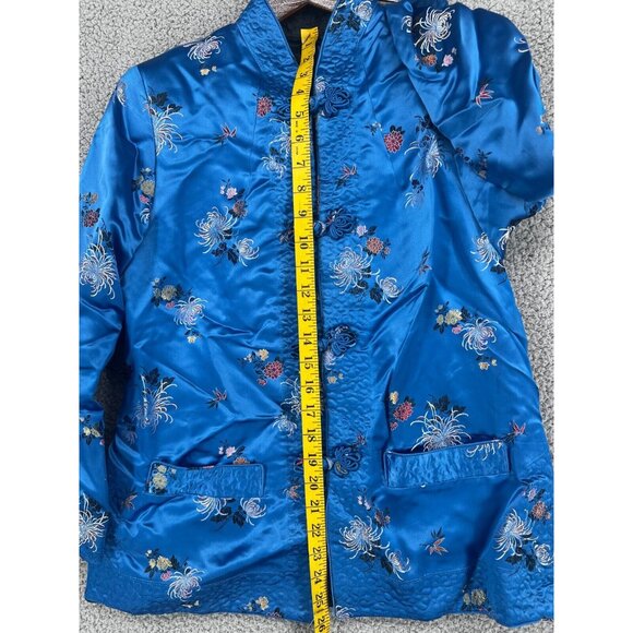 Vintage Women's Blue Black Reversible Satin Pankou Asian Blazer Size Large - Picture 6 of 12